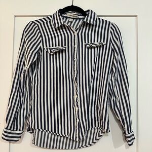 Striped Navy and White Button-Down Shirt - Women